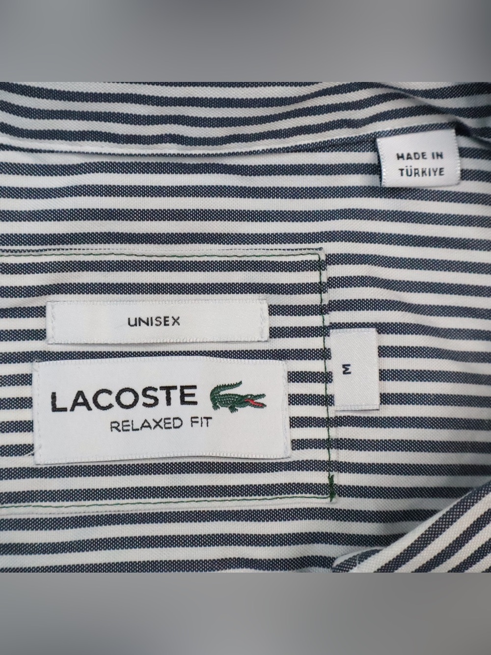 Lacoste Unisex Large Croc Striped Cotton Shirt Casual Long Sleeve Size Medium - Picture 7 of 14